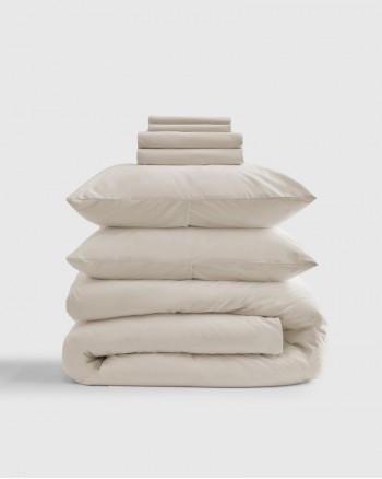 Classic Organic Percale Deluxe Bedding Bundle - Sand