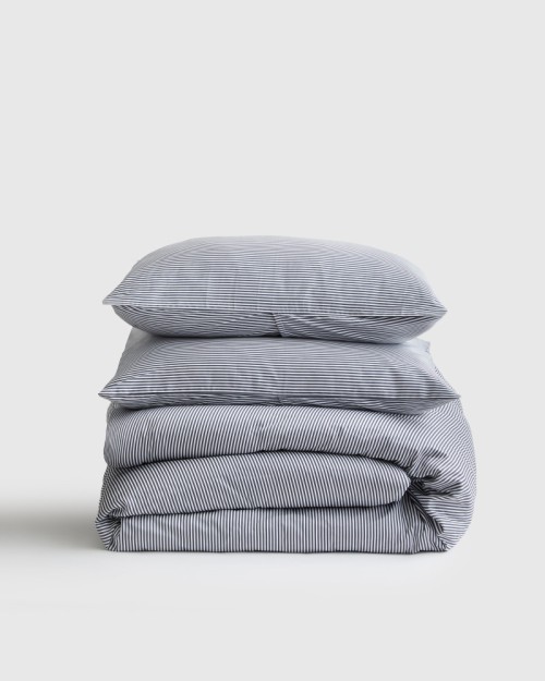 Classic Organic Percale Duvet Cover Set - Oxford Stripe