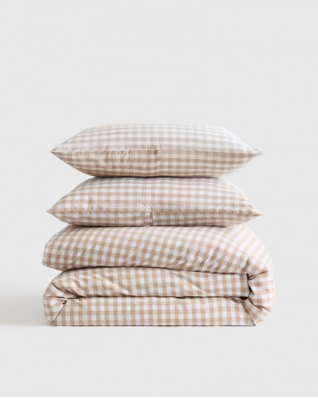 Classic Organic Percale Duvet Cover Set - Cafe Gingham