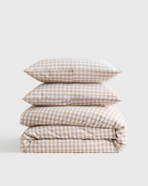 Classic Organic Percale Duvet Cover Set - Cafe Gingham