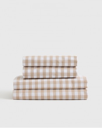 Classic Organic Percale Sheet Set - Cafe Gingham