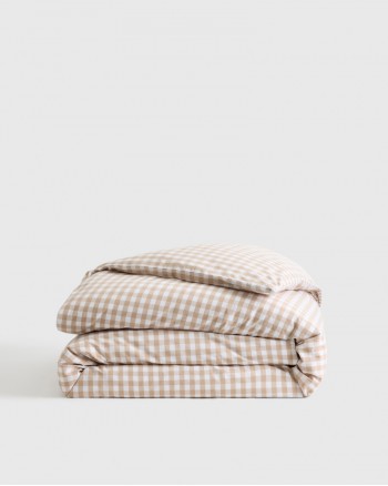 Classic Organic Percale Gingham Duvet Cover - Cafe