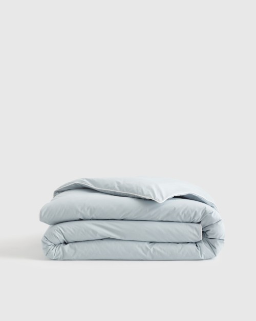 Classic Organic Percale Piped Duvet Cover - Light Blue/White