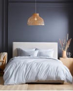 Classic Organic Percale Piped Duvet Cover - Light Blue/White