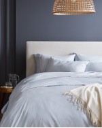 Classic Organic Percale Piped Duvet Cover - Light Blue/White