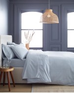 Classic Organic Percale Piped Duvet Cover - Light Blue/White