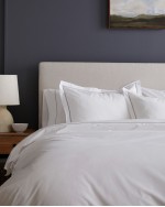 Classic Organic Percale Embroidered Duvet Cover Set - White/Grey