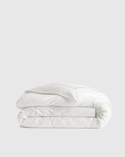 Classic Organic Percale Embroidered Duvet Cover - White/Grey