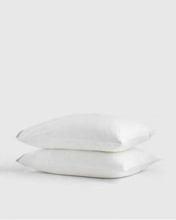 Classic Organic Percale Border Pillowcase Set - White/Light Blue