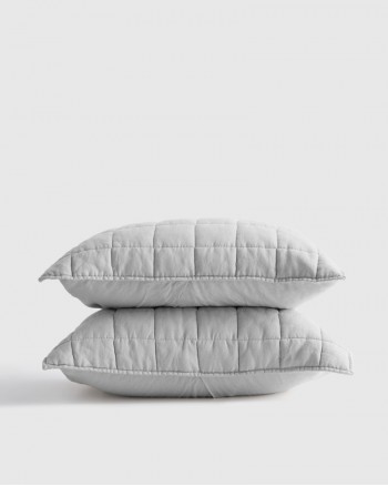 European Linen Box Quilted Sham Set - Light Grey