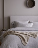 European Linen Duvet Deluxe Bundle - Grey/White Mini Pinstripe