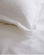 European Linen Double Embroidered Edge Sham Set - White with White Embroidery