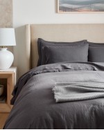 European Linen Double Flange Deluxe Bedding Bundle - Charcoal