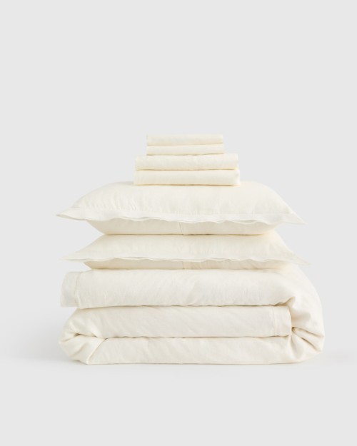 European Linen Double Flange Deluxe Bedding Bundle - Ivory