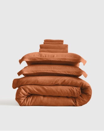 European Linen Double Flange Deluxe Bedding Bundle - Terracotta