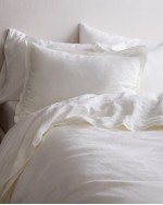 European Linen Double Embroidered Edge Duvet Cover Set - White with White Embroidery