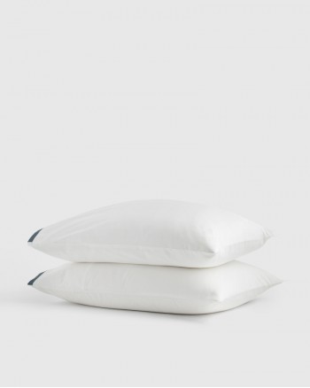 Luxury Organic Sateen Border Pillowcase Set - White/Nightfall