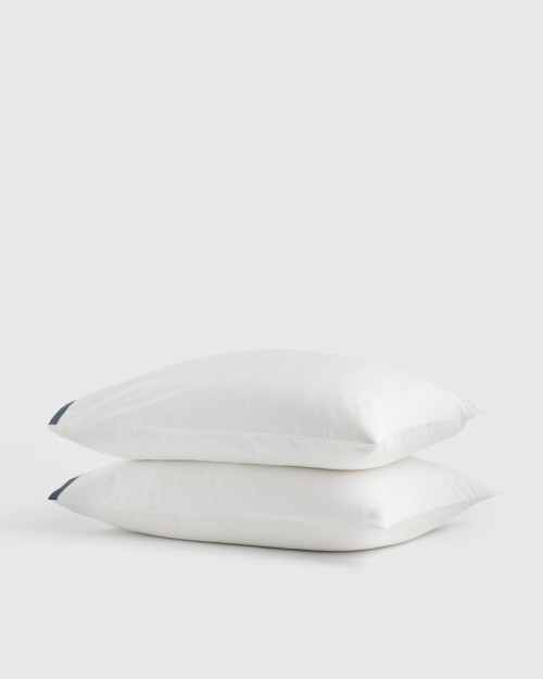 Luxury Organic Sateen Border Pillowcase Set - White/Nightfall