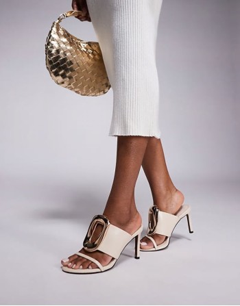 Nought ring detail high heeled sandals in cream