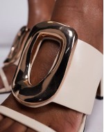 Nought ring detail high heeled sandals in cream
