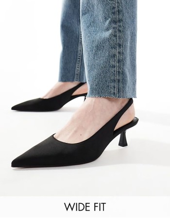 Wide Fit Stroll slingback kitten heeled shoes in black