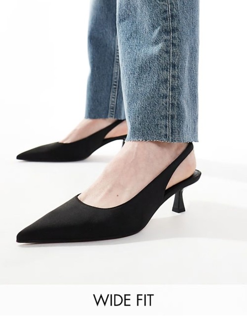 Wide Fit Stroll slingback kitten heeled shoes in black