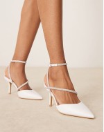 embellished cross strap heeled shoes in white