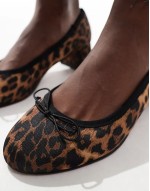 Wide Fit Shelley bow detail mid block heeled shoes in leopard