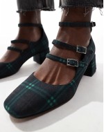 Socco mid heeled mary jane shoes in green check