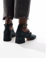 Socco mid heeled mary jane shoes in green check