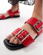 studded buckle detail sandals in red