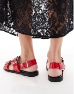 studded buckle detail sandals in red