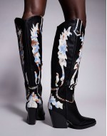Dumas cow print western knee boots in black
