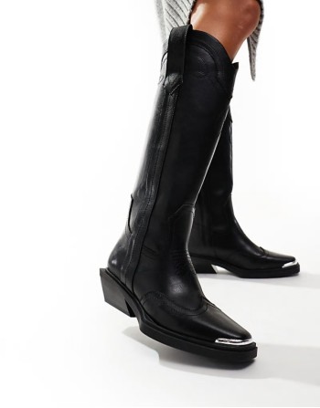 Celeste flat western knee boots in black