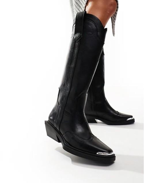 Celeste flat western knee boots in black