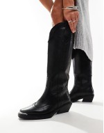 Celeste flat western knee boots in black