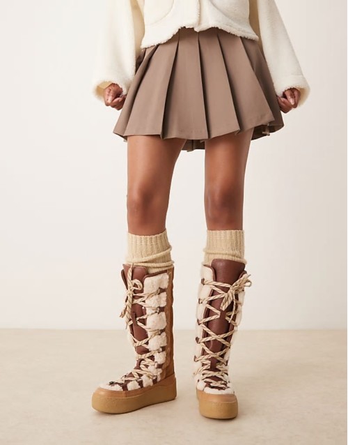 stitch detail shearling mukluk boots in vintage tan