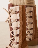 stitch detail shearling mukluk boots in vintage tan