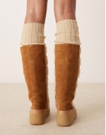 stitch detail shearling mukluk boots in vintage tan