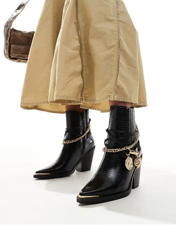 Phenix Western Heeled Ankle Boot in Black