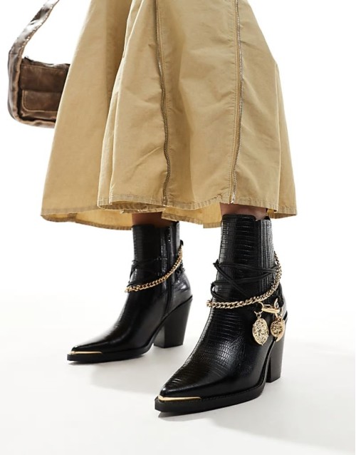 Phenix Western Heeled Ankle Boot in Black