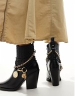 Phenix Western Heeled Ankle Boot in Black