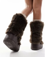 Fluffy Knee Snow Boot in Brown