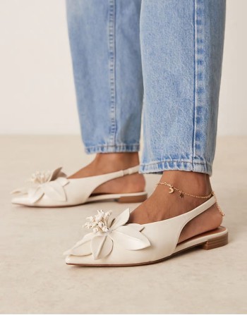 Livia point-toe flower slingback ballets in off-white