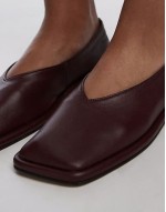 Charlotte leather square toe unlined flat shoes in burgundy