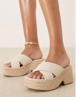 ‌Stylish Wide Fit Toy cross strap wedges in natural fabrication