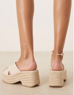 ‌Stylish Wide Fit Toy cross strap wedges in natural fabrication