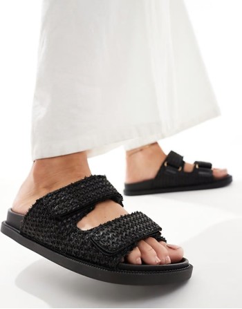 sandals with straps in raffia black