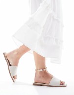 Wide Fit Fig square toe flat sandals in off white