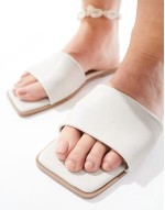 Wide Fit Fig square toe flat sandals in off white